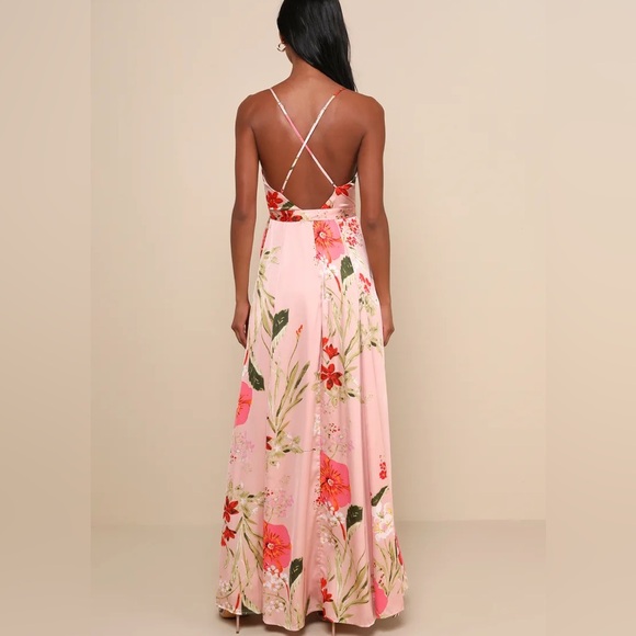 Lulu’s Still the One Blush Pink Floral Print Satin Maxi Dress - Picture 3 of 8